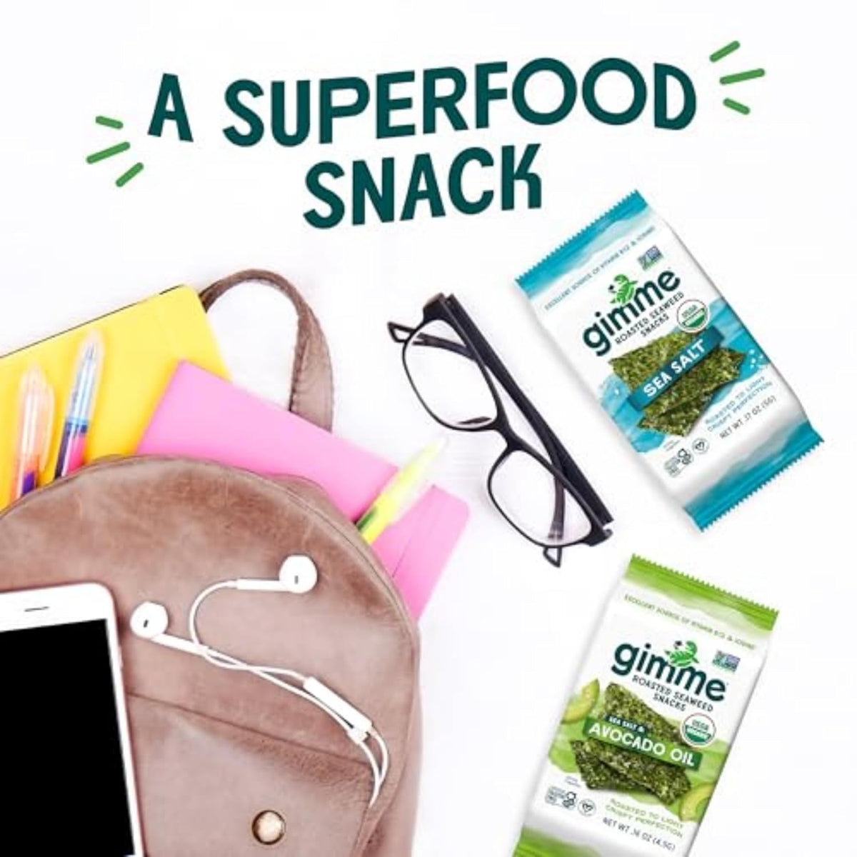 Gimme Seaweed Organic Roasted Seaweed Snacks Sea Salt 6 Count Keto Vegan Gluten-Free Healthy Snack