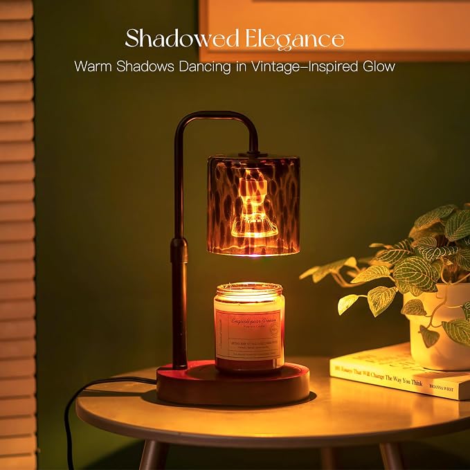 Candeldo Tortoise Shell Home Decor: Black Candle Warmer Lamp with Timer Vintage Leopard Lamp with 2 Bulbs Height Adjustable Cheetah Candle Warmer Dimmable Women Birthday Gift