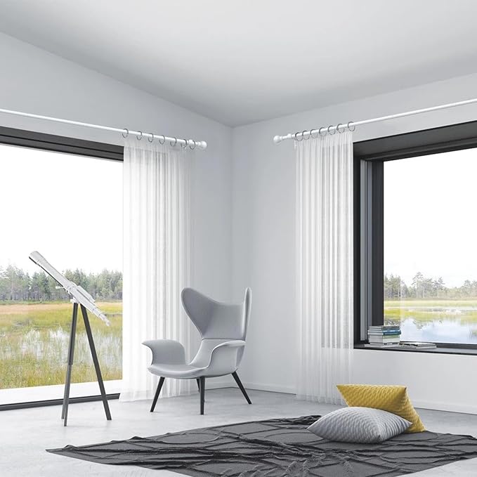 Thestoa Curtain Rods for Windows 66-120 Inch, 5/8" White Curtain Rods, Stainless Steel Small Curtain Rod for Bedroom, Living Room,Kitchen,Farmhouse, Outdoor Curtain rod White