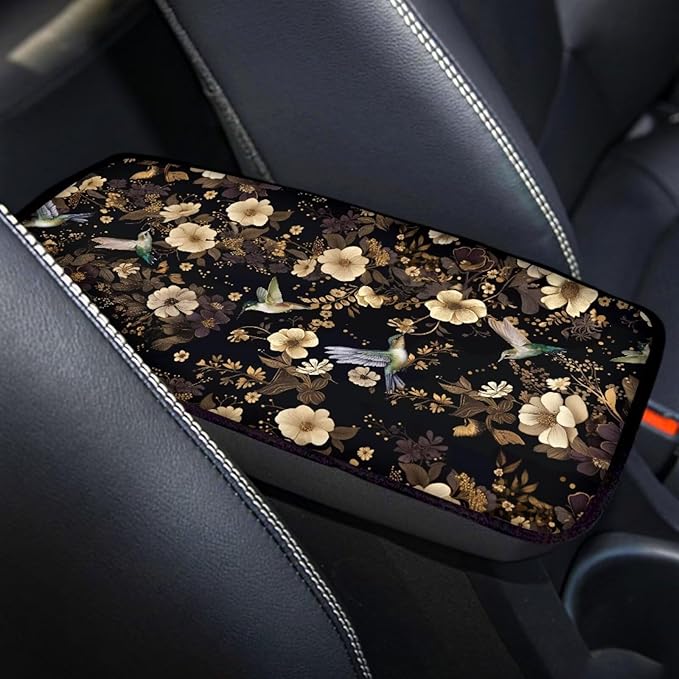 Hummingbird Floral Print Universal Center Console Cover Armrest Cover for Car SUV,Fashion Car Arm Rest Cover Pad for Women