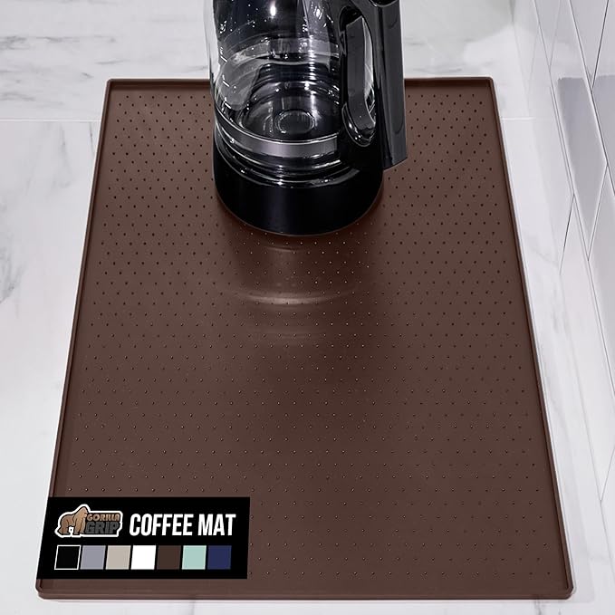 GORILLA GRIP Silicone Coffee Mat, Espresso Machine Bar Accessories, Keep Kitchen Counters Clean, Stays in Place, Waterproof and Heat Resistant Dish Drying Mats, Home Decor Essentials, 11.5x18.7, Brown