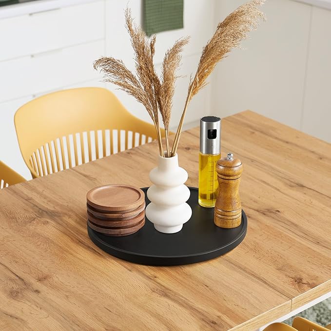 12 Inch Wood Round Tray, Wooden Decorative Serving Coffee Table Tray Centerpiece Candle Holder for Black Kitchen Dining Room Home Decor Coffee Table Decor and Accessories