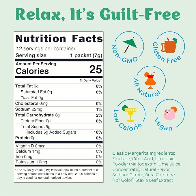 Craftmix Classic Margarita Cocktail & Mocktail Drink Mixer, Skinny Mixes - Water Flavoring Packets - Made With Real Fruit - Vegan, Low-Carb, Low-Sugar, Non-GMO, Dairy Free, Gluten Free, 12 Pack