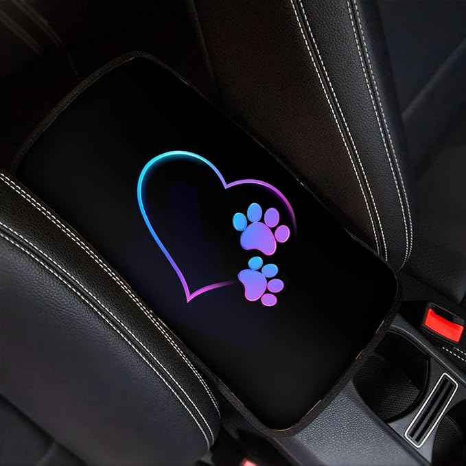 Mintutlipy Paw Hearts Print Automotive Center Console Cover Armrest Car Seat Box Soft Breathable Car Armrest Cushion for Pets Dog