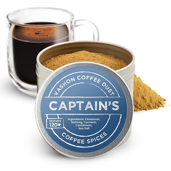 Coffee Dust Flavoring Powder, Captain's (120 Servings) – All Natural Coffee Syrup Alternative - Adds Flavor, Aroma, Taste & Whole30 Wellness to Drinks, Tea & Foods