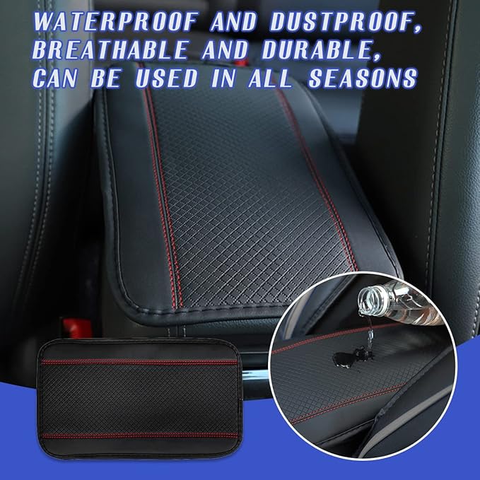 Ziciner Leather Car Center Console Armrest Pad, PU Waterproof Auto Seat Box Cover Protector, Hand Rest Cushion Protection Pad, Vehicles Interior Accessories Universal for Car,SUV (Black & Red A)