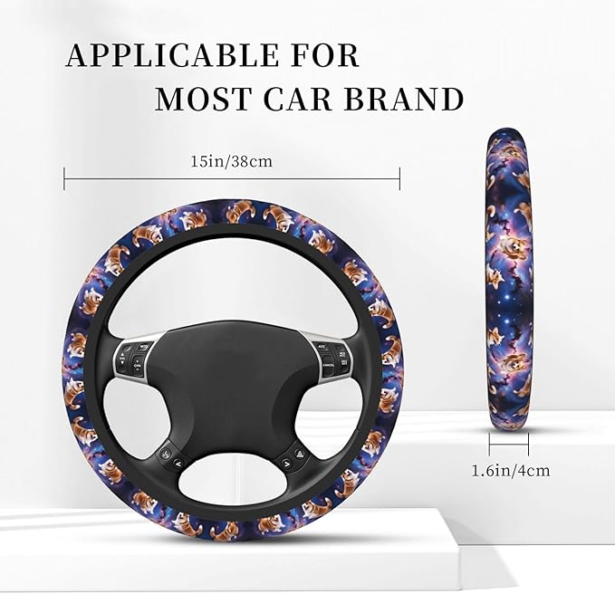 Cute Corgi Space Universal Fit Steering Wheel Cover for Car, Truck, and SUV, Durable Steering Wheel Protection