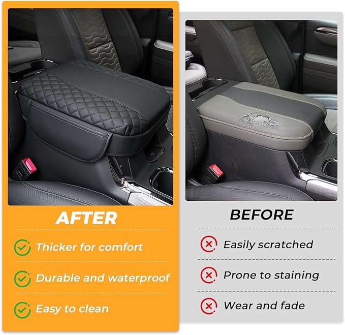 FUNY Center Console Cover Compatible with 2019-2025 Silverado Sierra, Middle Console Cover Lid, Car Arm Rest Covers Cushion Pad, Bucket Seat Middle Console Armrest Box Leather Protective Cover