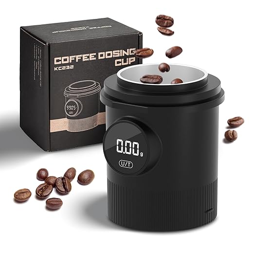 Coffee Dosing Cup with Scale - Rechargeable Espresso Scale 0.05g Precision, 304 Stainless Steel Coffee Scale Coffee Grinder Powder Cup Compatible with 58mm Portafilter