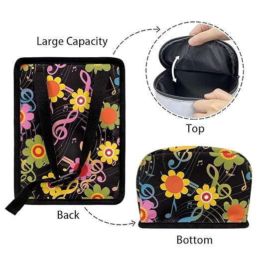 Hippie Flower Music Note Car Trash Can with Lid,Leak Proof Garbage Can Hippie Flower Car Interior Accessory Zipper Protable Vehicle Rubbish Bag for Back Seat