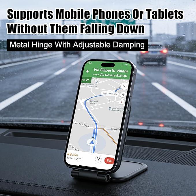 Ultra-Thin Foldable Magnetic Car Phone Mount,Shockproof, Strong Magnet Secure,270° Adhesive Cell Phone Holder for Your Car/Gym/Mirror Compatible with iPhone & Android