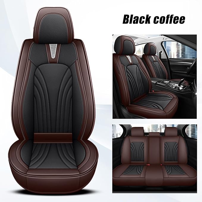 Car Seat Covers Full Set for 5 Seats - Nappa Leather 3D Foam Back Support, Super Breathable, All Season Car Seat Cushion with Storage Bags, Universal Fit for Most Cars, Colour- Coffee Black