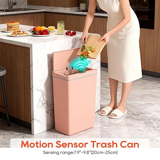 BestOffice 13 Gallon Trash Can Automatic Kitchen Trash Can Touch Free High-Capacity Garbage Can with Lid for Bedroom Bathroom Home Office 50 Liter (Black, 1) (1, Pink)