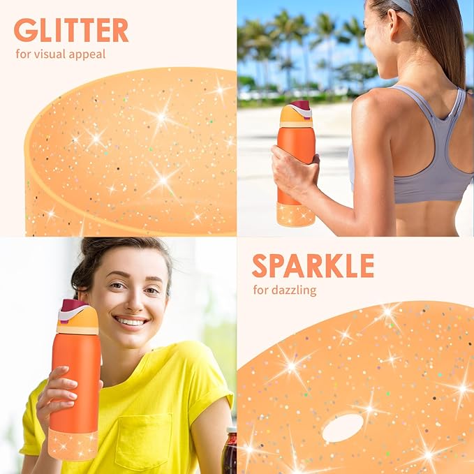Protective Glitter Silicone Boot Compatible with Owala 24oz 32oz 40oz, Bling Cup Sleeve Bottom Bumper Cover Compatible with Owala FreeSip, Twist, or Flip Stainless Steel Water Bottles