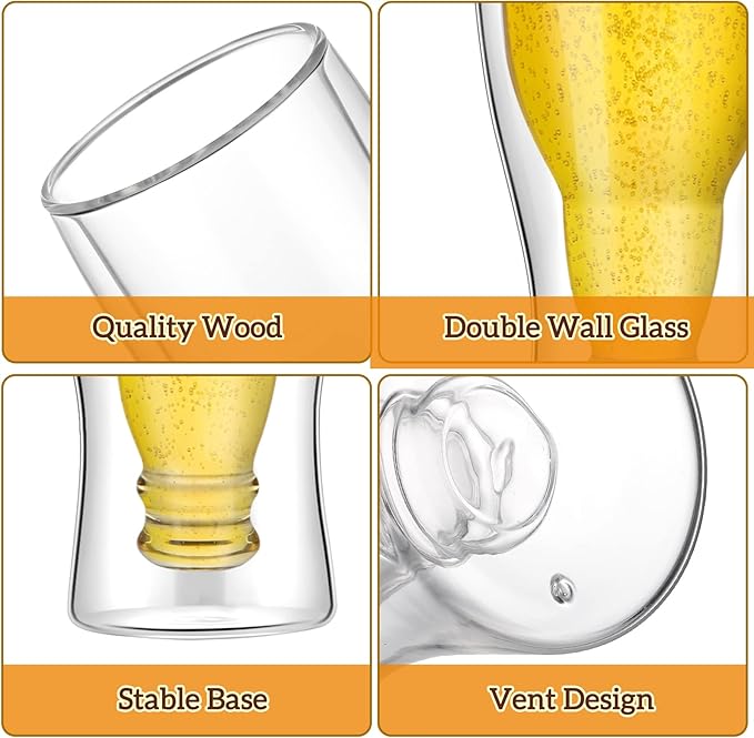 Meanplan 6 Pcs 15.5 oz Double Wall Insulated Beer Glass Clear Pub Mug Birthday Gifts for Him Men Dad Guys Insulated Borosilicate Freezable Upside Down Design Beer Glasses Cup for Drinking Lovers Bar
