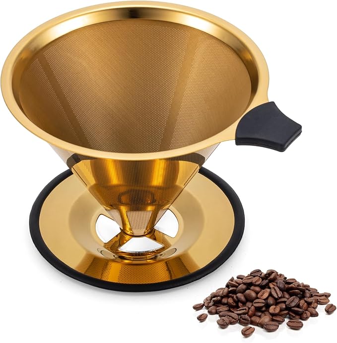 【2.0 Upgraded】 Pour Over Coffee Dripper – Paperless Reusable Stainless Steel Double-Mesh Cone Filter, Single Cup Pour Over Coffee Maker for Perfect Extraction (1–6 Cup)