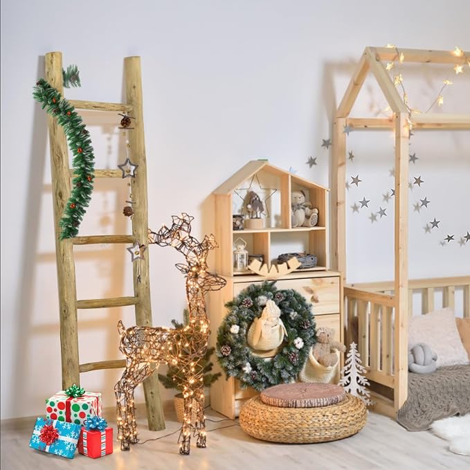 Fully Assembled Wood Ladder for Blankets, 5-Layer Structure Towel Rack, Farmhouse Style, Durable and Convenient Throw Blanket Ladder, Living Room Decoration
