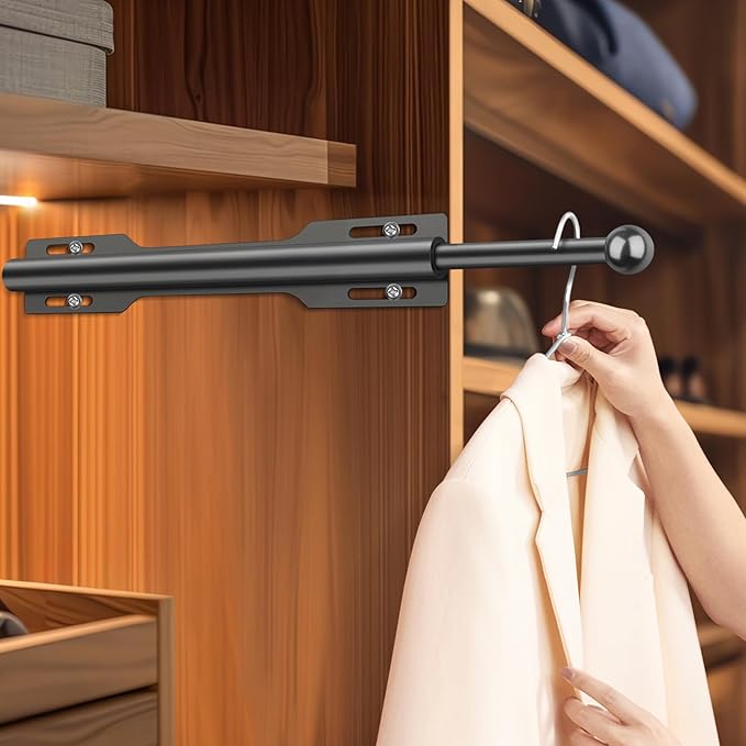 12" Valet Rod for Closet Pull Out (2 Pack, Black)
