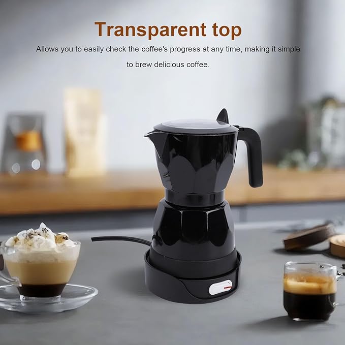 Electric Espresso Coffee Maker, 3 Cup Aluminum Italian Coffee Pot, Electric mokas Pot, Cuban Coffee Maker, Portable Mocha Pot Espresso Maker, Coffee Machine mokas Maker (Black)
