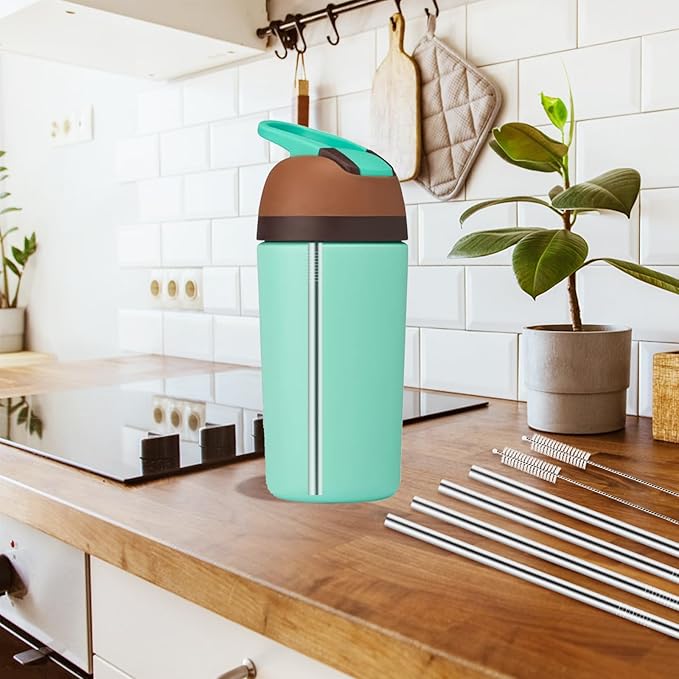 Metal Straw Replacement for Owala 14 oz Kids Water Bottle Accessories, With 2 Straw Cleaner, Reusable Stainless Steel Straws Compatible With Owala 14 Ounce Water Bottle - 4Pcs