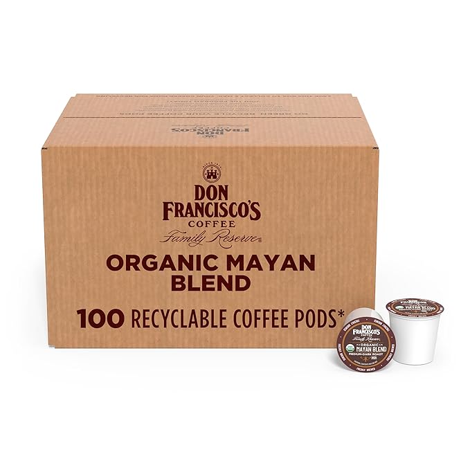 Don Francisco's Organic Mayan Coffee Pods, 100 Count, Medium-Dark Roast, Compatible with Keurig Brewers