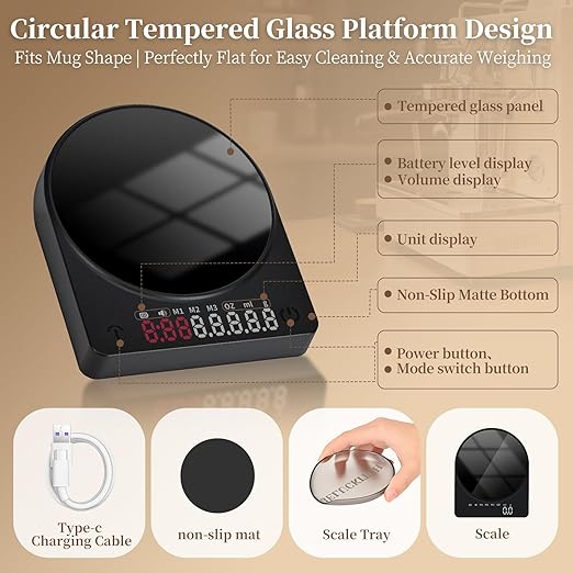 Coffee Scale with Timer 0.1g Precision Mini Espresso Scale Rechargeable Digital Scale for Pour Over,French Press,Drip Coffee,Espresso and Coffee Beans Weighing,Professional Barista Tool