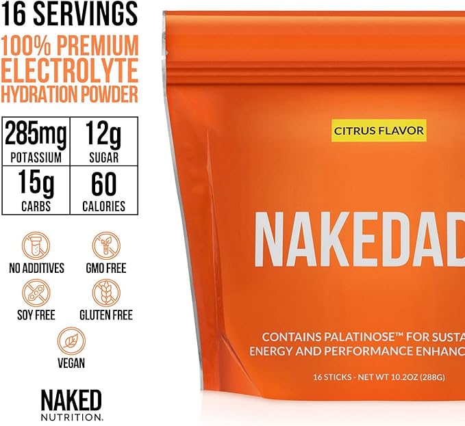 Nakedade Citrus – Performance Enhancing Sports Drink Powder - Electrolyte Powder – No GMOs or Artificial Sweeteners, Gluten-Free, Soy-Free, Dairy-Free –