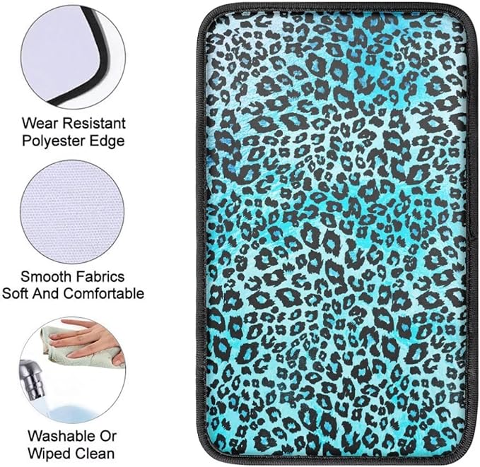 Blue Leopard Print Car Console Covers,Soft Armrest Cover for SUV,Cars,Fashion Car Accessories