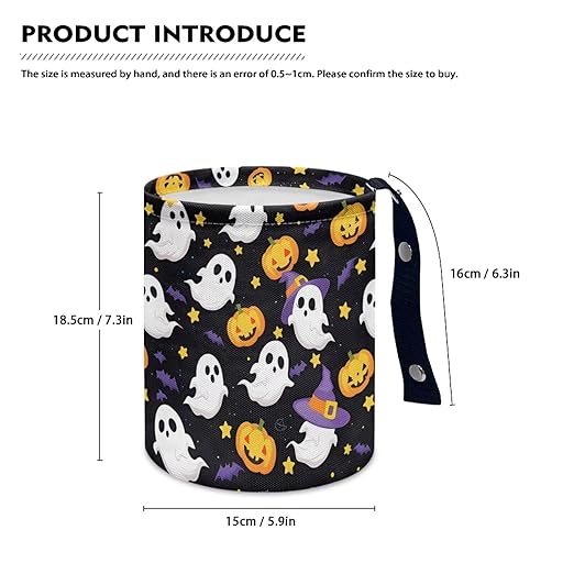 Cute Ghost Pumpkins Hanging Car Trash Bag Vehicle Trash Can with Adjustable Buttons Collapsible Multipurpose Auto Storage Bag Road Trip Essentials