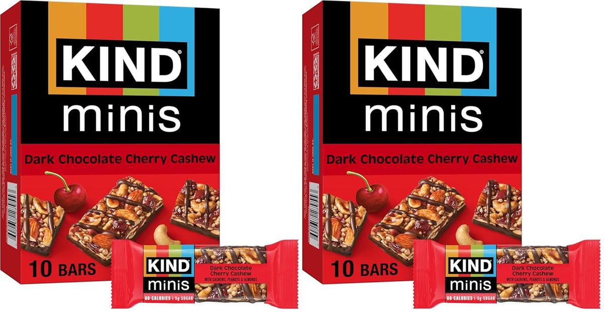 KIND Mini Snack Bars, Dark Chocolate Nuts & Sea Salt, Gluten Free, Low Sugar, Low Calorie Snacks, 10 Count
