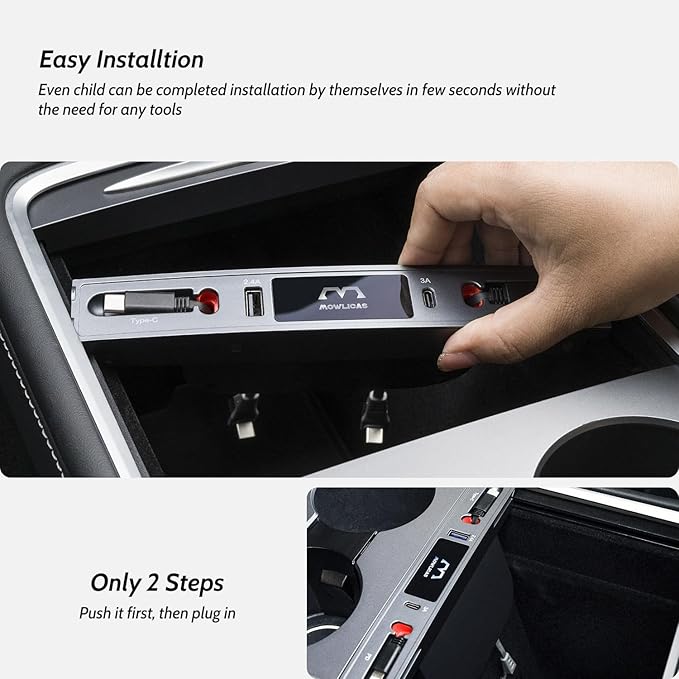 2 USB C Charging Hub for Tesla (White), Retractable 27W Fast Charger for iPhone 15 is Necessary Tesla Tesla Model 3/Y Accessories (2024-2021) but not Highland or Juniper Compatible