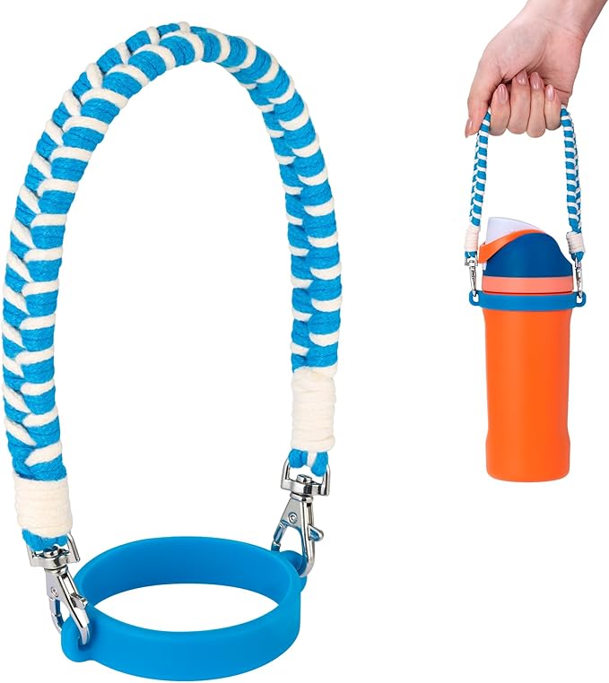 Water Bottle Handle Strap Compatible with Owala & Stanley Cups, Hand-Woven Lanyards Silicone Water Bottle Sling, Carrier, Holder with Strap