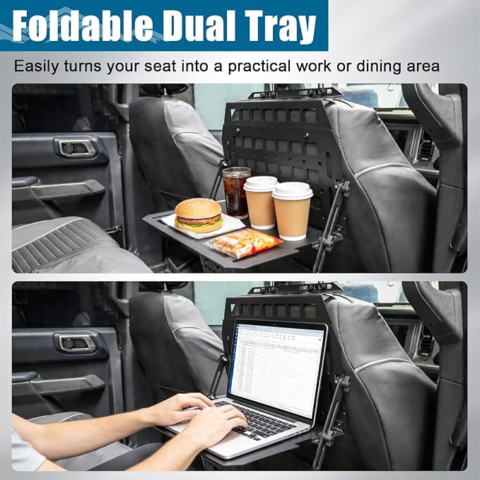 Heavy Duty Car Back Seat Rigid MOLLE Panel Headrest Insert Organizer Storage Rack Compatible With For Chevy Solod Jeep Wrangler Gladiator Toyota Tacoma Ford Bronco F150 Backseat Storage Panel