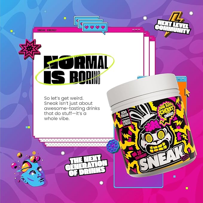 SNEAK Energy Drink Powder | Super Sour Cherry | No Sugar. No Nasties. Just Natural Caffeine, Focus-Boosting Nootropics | 30 Servings