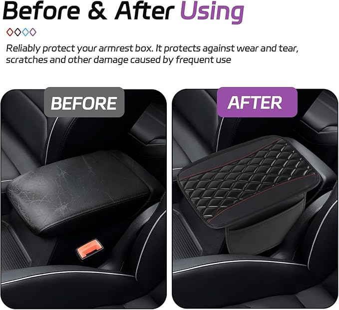 Car Center Console Cover for Acura MDX 2022 2023 2024, Memory Foam Arm Rest Cover Pad Comfortable Waterproof Armrest Cushion with 2 Storage Bags Universal Accessories,A/Black