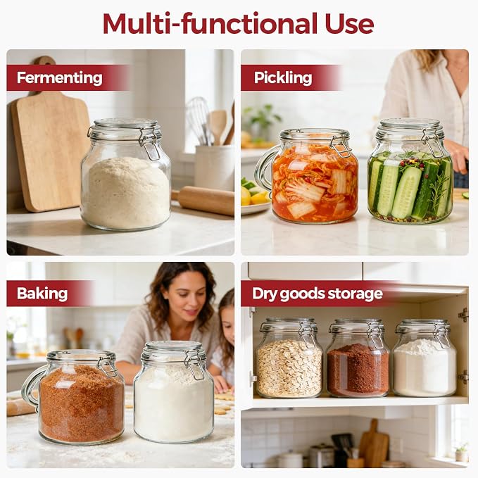 0.6 Gallon 2 Pack Wide Mouth Glass Jars with Airtight Lid – Includes 1 Cup & 0.5 Cup Measuring Scoops & Labels, Ideal for Flour, Sugar, Coffee, Cereal, Rice & Dry Goods | Thick Glass, BPA-Free
