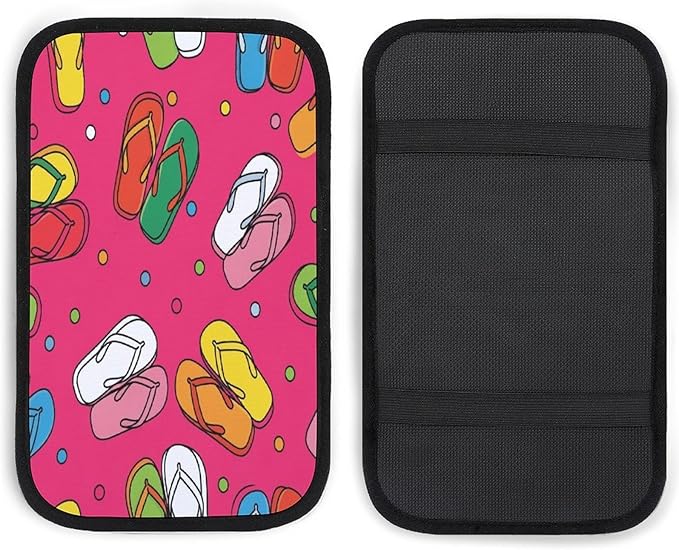 Colorful Flip Flops Pattern Car Center Console Decor Handrail Armrest Box Cushion Interior Covers Car Protector Pad Lid Cover Accessories Universal Fit for Auto Truck Vehicles