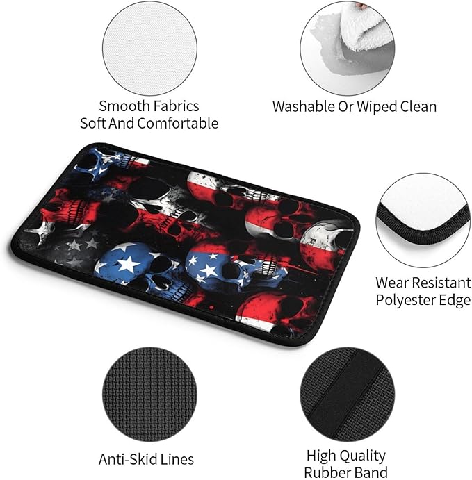 Universal Car Center Console Cushion Pad, American Flag Skull Soft Waterproof Car Center Console Cover Auto Armrest Seat Box Cover Protector for Most Vehicle SUV Truck Car