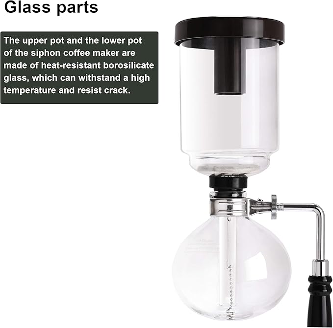 LUEUR Siphon Coffee Maker, Vacuum Coffee Brewer, Heat-Resistant 5-Cup Glass Siphon Coffee Maker with Reusable Cloth Filter, Hot Tea Maker for Home, Household and Office