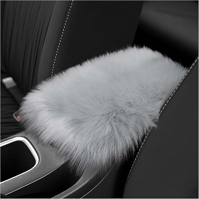 Soft Car Center Console Cover,Fluffy Arm Rest Cover for Car with Elastic Straps to Relieve Fatigue,Cars Armrest Cushion Universal Cars Decorations for Vehicles SUVs Trucks (Gray)