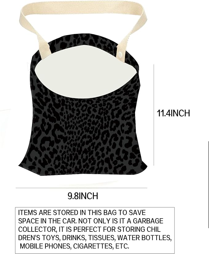 Car Garbage Can, Hanging Car Trash Can Bag for Cute Back Seat Organizer, Luxury Black Leopard