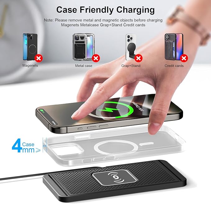 Wireless Charging Pad for Car for Honda Accord CF4 2004-2007-pr, 15W Fast Wireless Charger Mat Non-Slip Silicone Car Center Console Phone Charging Pad,A/15W-Type-c