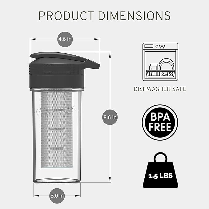 Masontops Cold Brew Makers Kit - Deluxe Iced Coffee Maker with Glass Pitcher & Stainless Steel Mesh Filter - Easy Pour Fridge Cold Brewer System