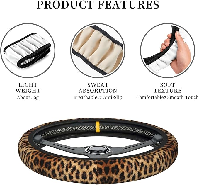 Leopard Spots Cheetah Print Universal Fit Steering Wheel Cover for Car, Truck, and SUV, Durable Steering Wheel Protection