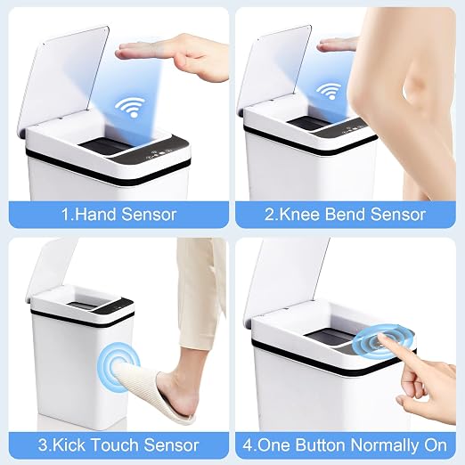 Anborry Bathroom Automatic Trash Can 3 Pack 2.2 Gallon Motion Sensor Touchless Small Slim Garbage Can with Lid Smart Electric Narrow Garbage Bin for Bedroom Living Room Office Kitchen (White)