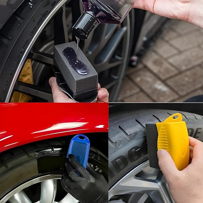 BESULEN 2 Pcs Tire Contour Dressing Applicator, Car Wheel Dressing Shine Sponge with Lid, Polishing Sponge Wax Buffing Pads for Auto, Foam Brush with Cover, Automotive Cleaning Accessories (Black)