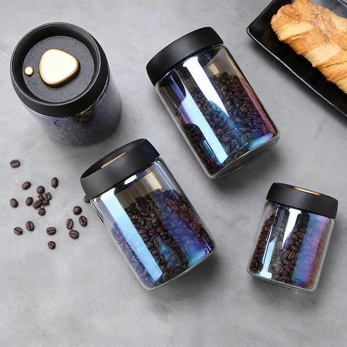 Colorful Coffee Vacuum Container Jars, Food Coffee Bean Storage Containers with Lids Airtight, Manual Vacuum Extraction Sealed Tank (Colorful, 900, Milliliters)