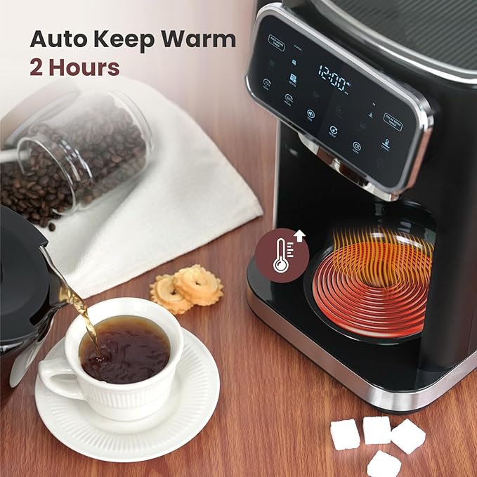 Gevi 12-Cup Programmable Coffee Maker with Touchscreen, Strong Brew & Iced Coffee Options, Auto Shut-Off, 4-Hour Keep Warm, Glass Carafe, Anti-Drip System, Permanent Filter Included