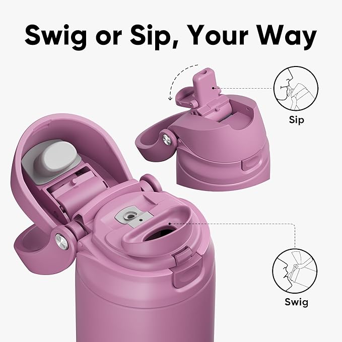 ENCOOL Leakproof Insulated Water Bottle with Straw Dual-Sip Water Bottle Bag-Safe Design for Work, Commute & Gym – Keeps Drinks Cold All Day, 24 oz, Mountbatten Pink