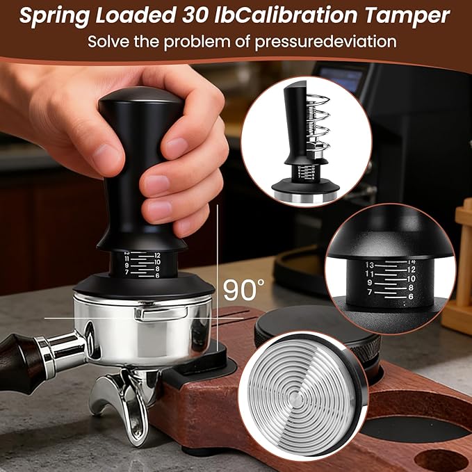9 Pack Espresso Tamper Station&Coffee Distributor Tamper&Espresso WDT Stirrer&Coffee Tamping&Brush&Coffee Dosing Funnel&Espresso Puck Screen, Latte Art pen and Towel (51 mm)